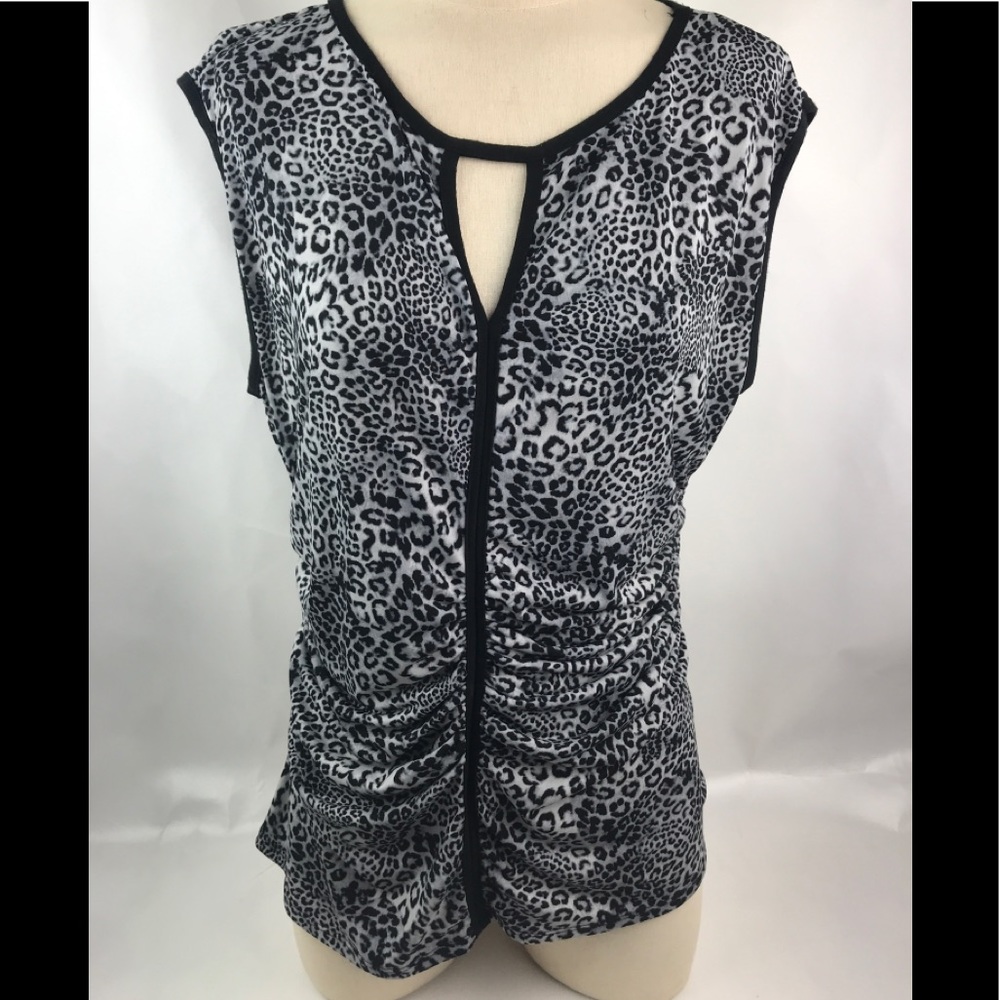 Vince Camuto Leopard Gray Sleeve Leas Top Sz L